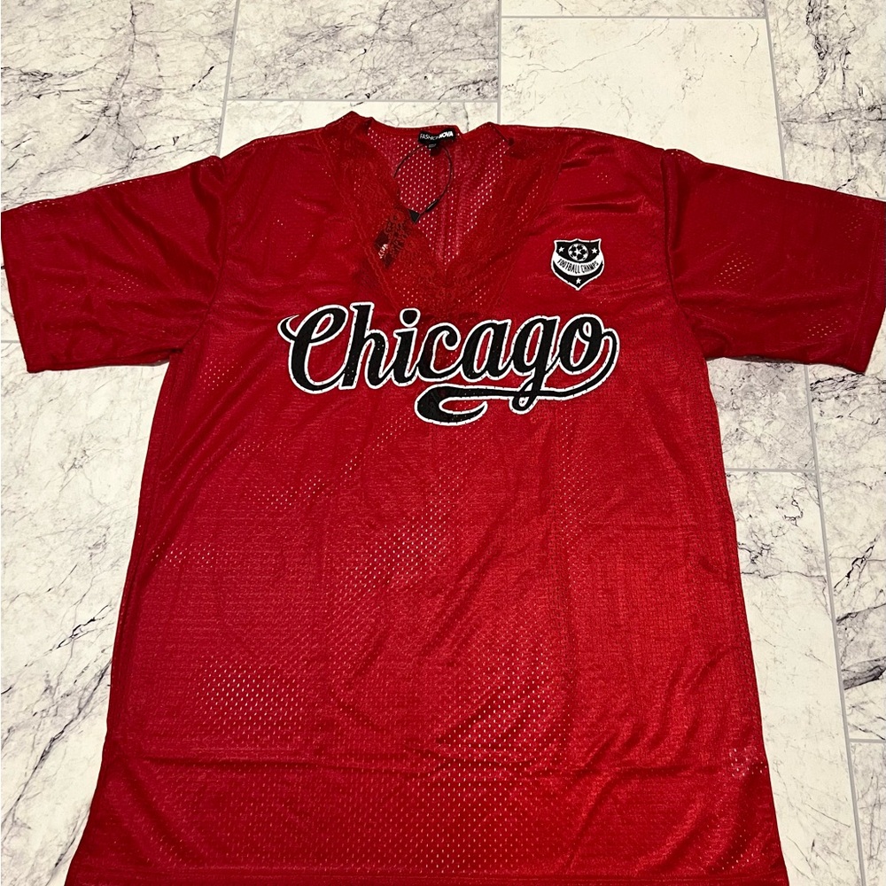 Fashion Nova Red Mesh Chicago Tshirt Dress Jersey